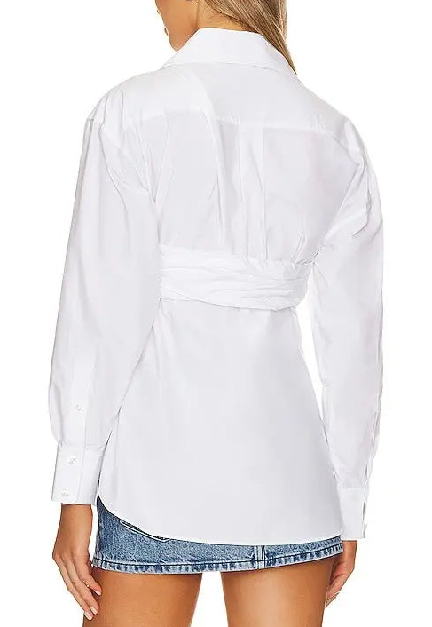 Ruched Bandeau Shirt In Compact Cotton
