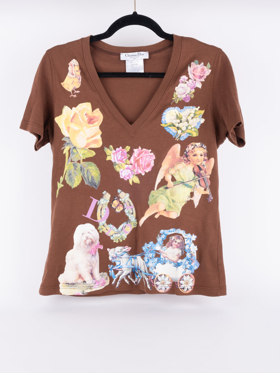 CHRISTIAN DIOR by John Galliano 1990s Printed T-Shirt נדיר להשגה