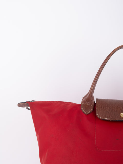 LONGCHAMP Vintage Le Pliage Coral Red Medium Handbag
