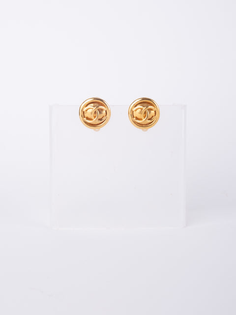 CHANEL Vintage Round Gold Clip-On Earrings by Karl Lagerfeld 1980s–1990s
