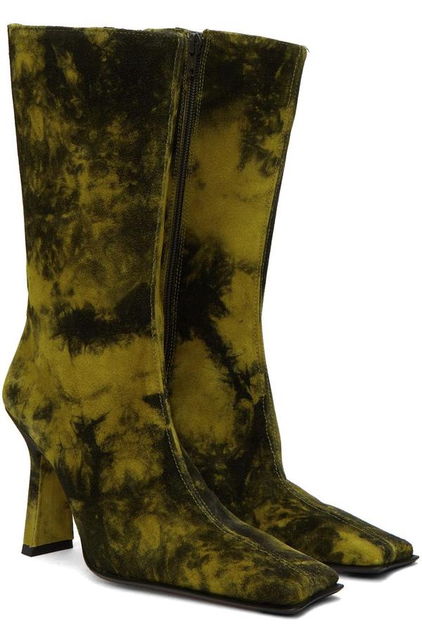 MIISTA Tie Dye Mid Calf Boots Green Yellow 37