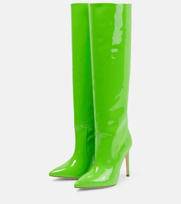 PARIS TEXAS Patent Leather Knee High Boots Neon Green 37
