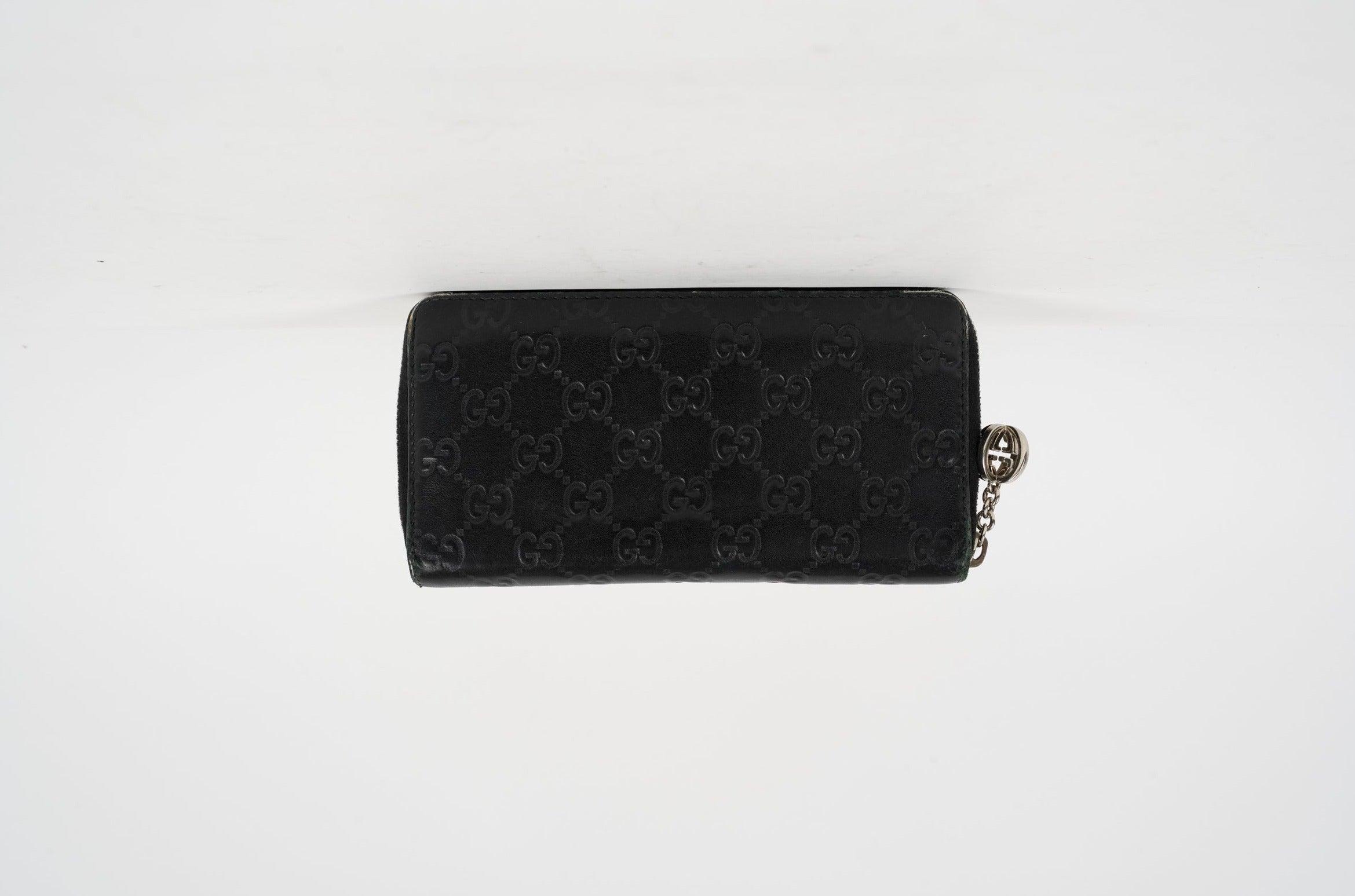 Black Leather Guccissima Zip Around Wallet - Volver