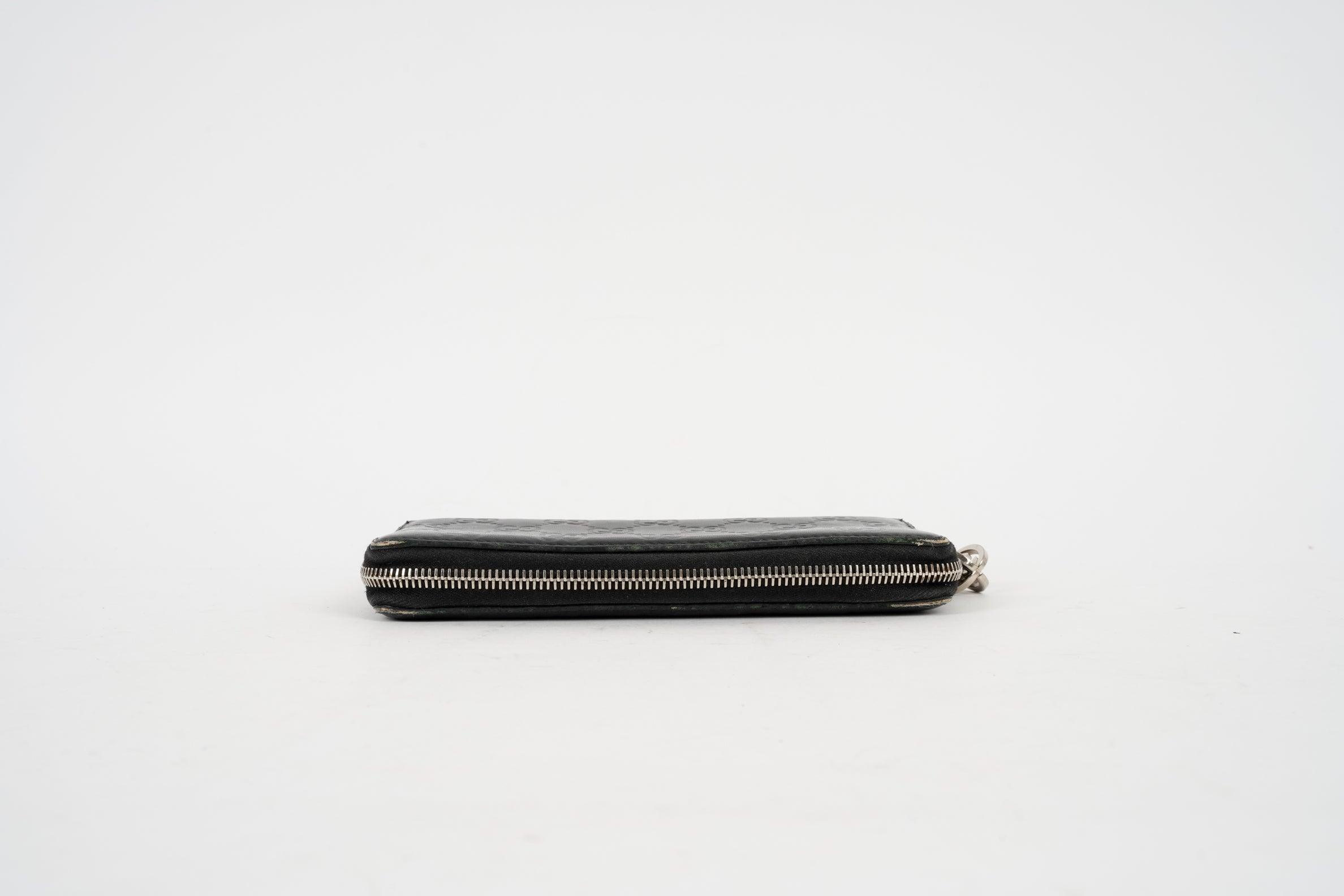 Black Leather Guccissima Zip Around Wallet - Volver