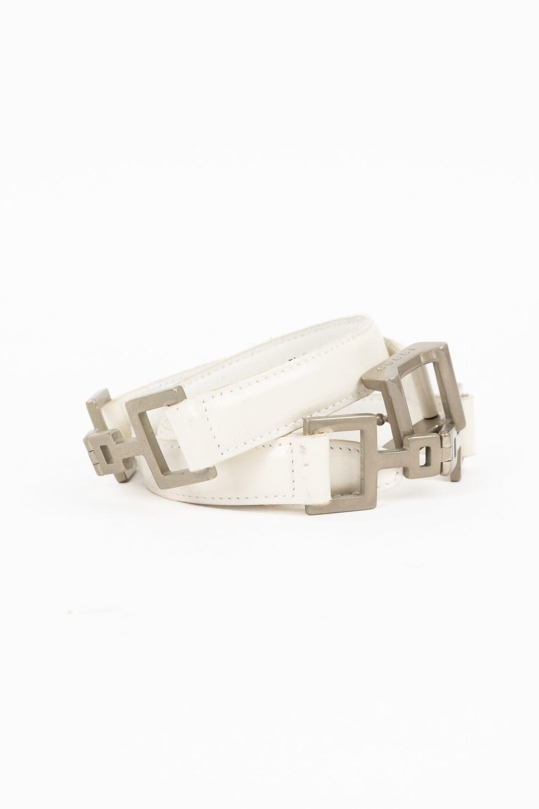 White Leather Belt Silver - Volver