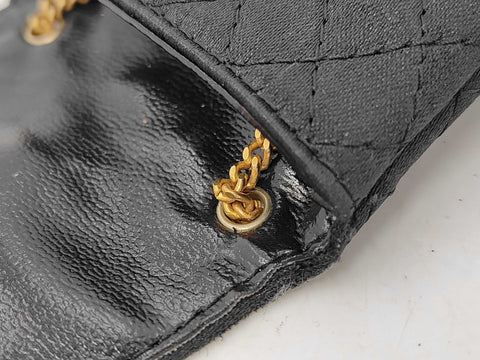 Chanel Vintage Quilted Satin Micro Flap Bag Necklace Pouch - Black 1988 נדיר במיוחד