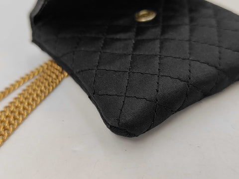 Chanel Vintage Quilted Satin Micro Flap Bag Necklace Pouch - Black 1988 נדיר במיוחד