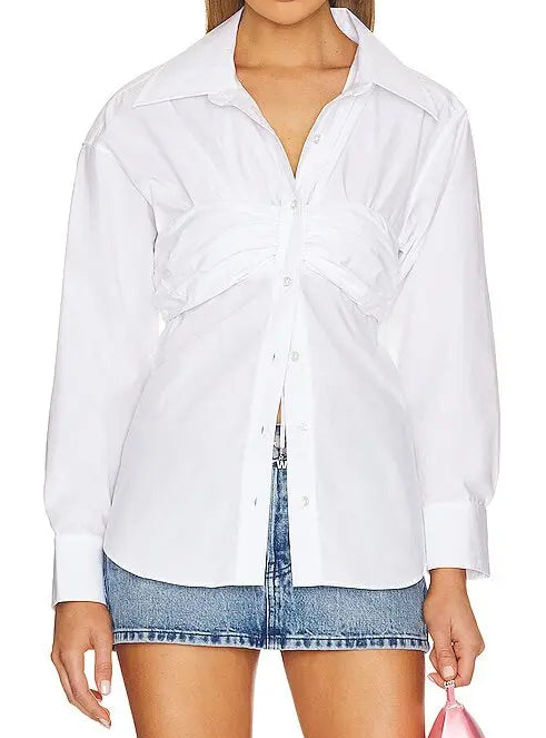 Ruched Bandeau Shirt In Compact Cotton