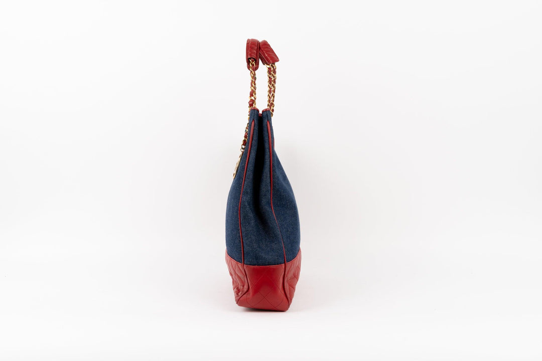 Denim-Red Leather Side Bag - Volver