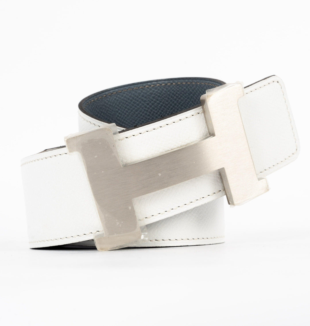 White-Gray Leather Belt Silver - Volver