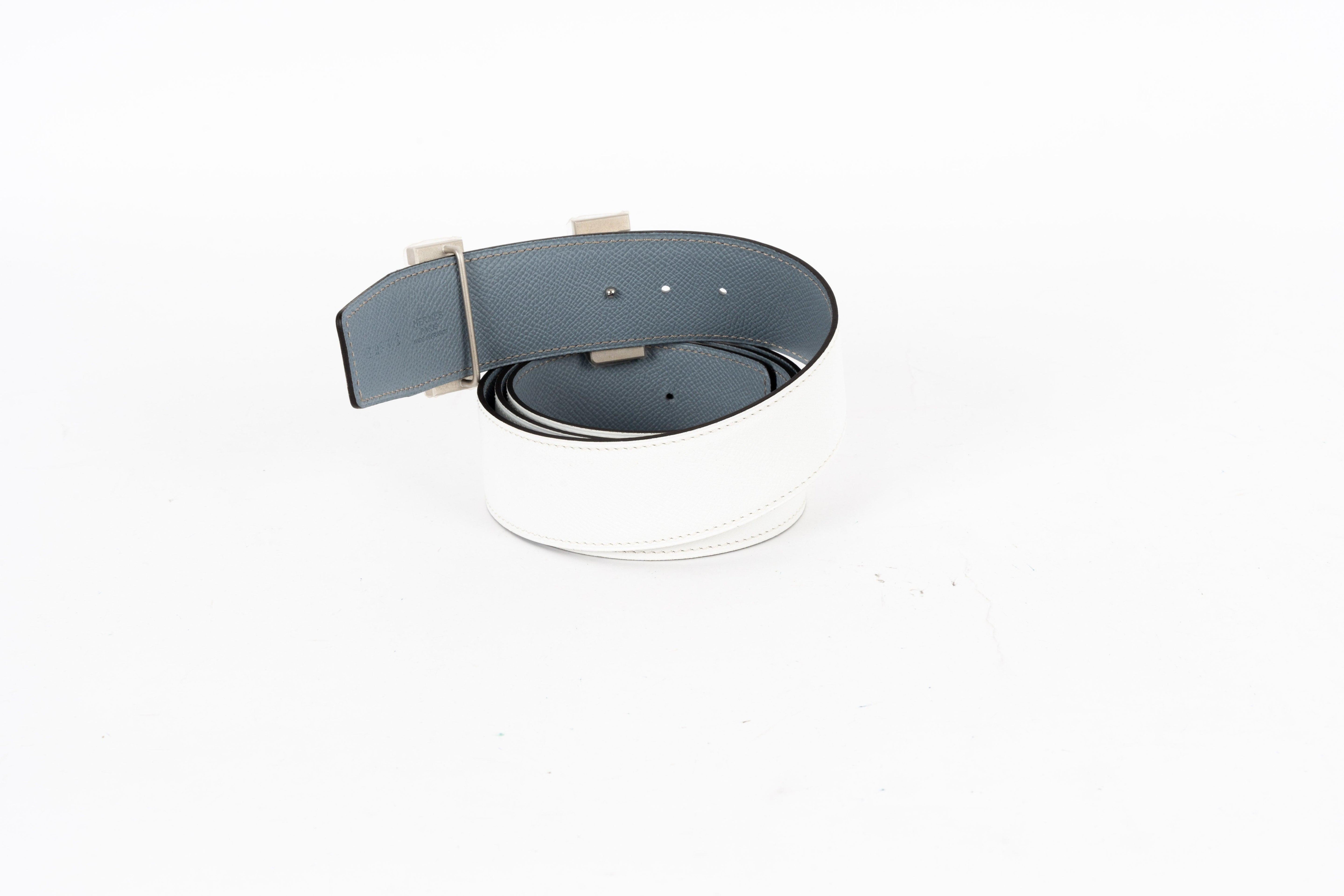 White-Gray Leather Belt Silver - Volver