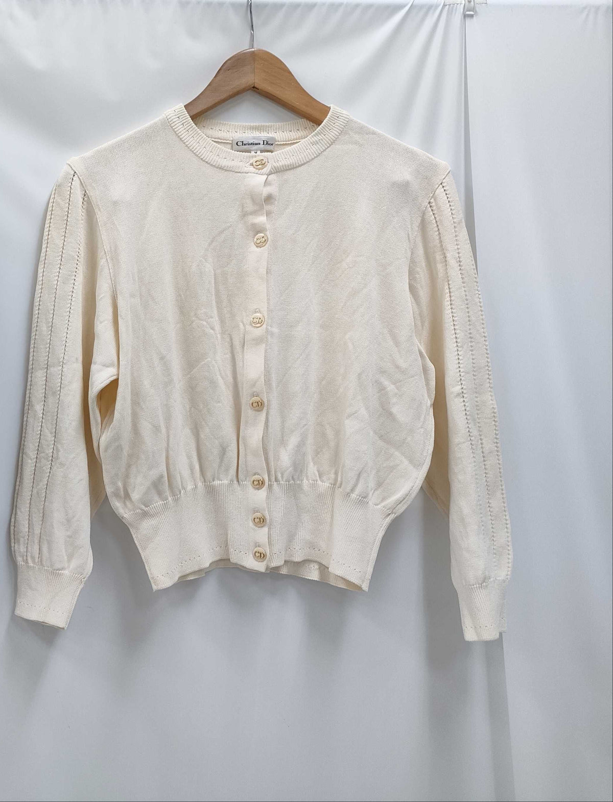 Christian Dior Vintage Cream Knit Button-Front Cardigan Sweater