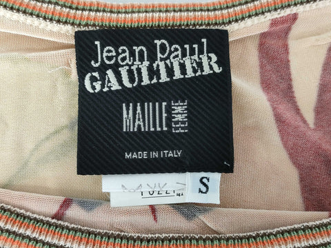 JEAN PAUL GAULTIER MAILLE Vintage Abstract Print Mesh Top פריט אספנות נדיר 2002'