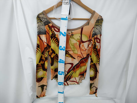 JEAN PAUL GAULTIER MAILLE Vintage Abstract Print Mesh Top פריט אספנות נדיר 2002'