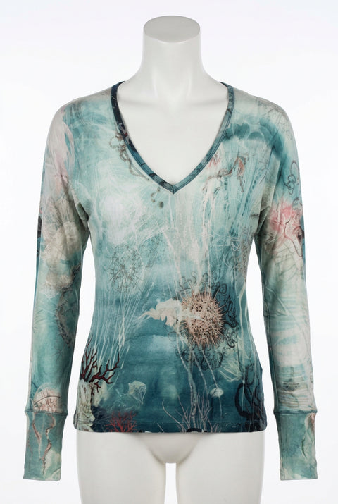 JEAN PAUL GAULTIER SOLEIL Vintage Printed Mesh Long Sleeve Top 90'