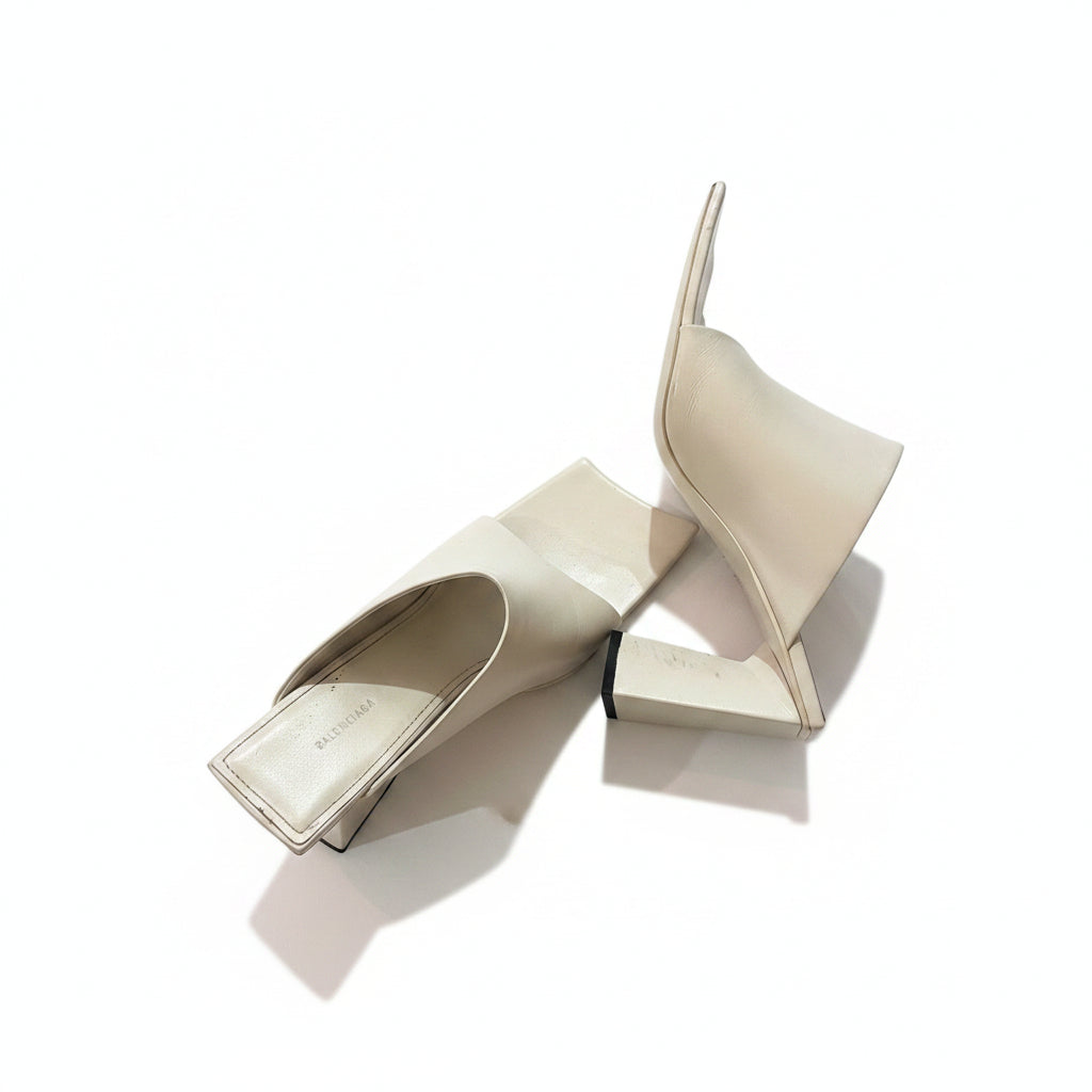 BALENCIAGA Leather Mule Heels White 36