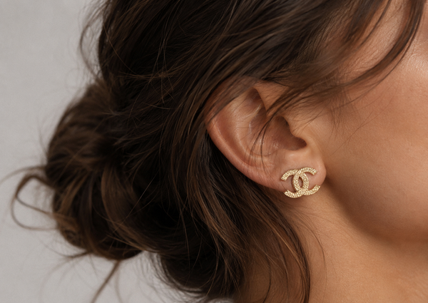 Chanel Vintage CC Logo Gold Stud Earrings 90s Era