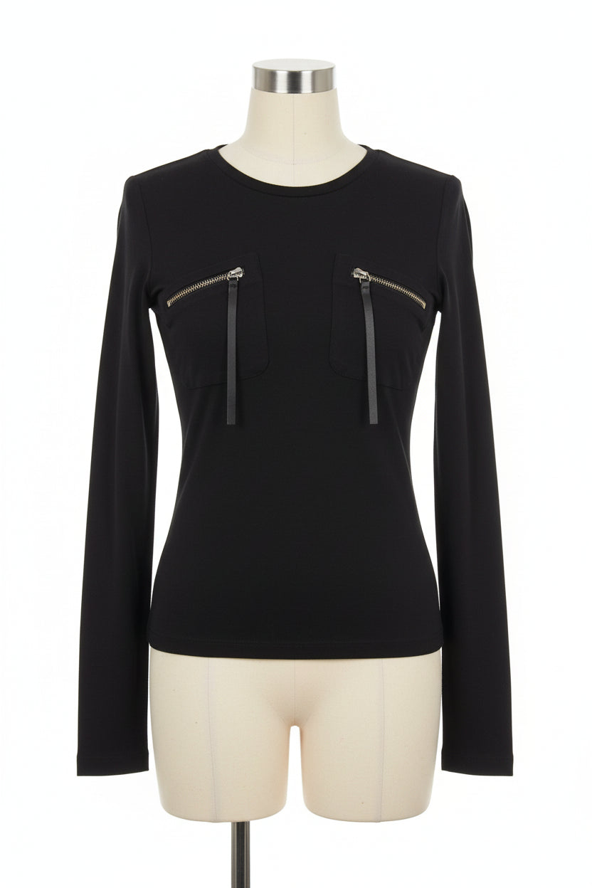 VERSUS Versace Long Sleeve Top Black Zipper Detail