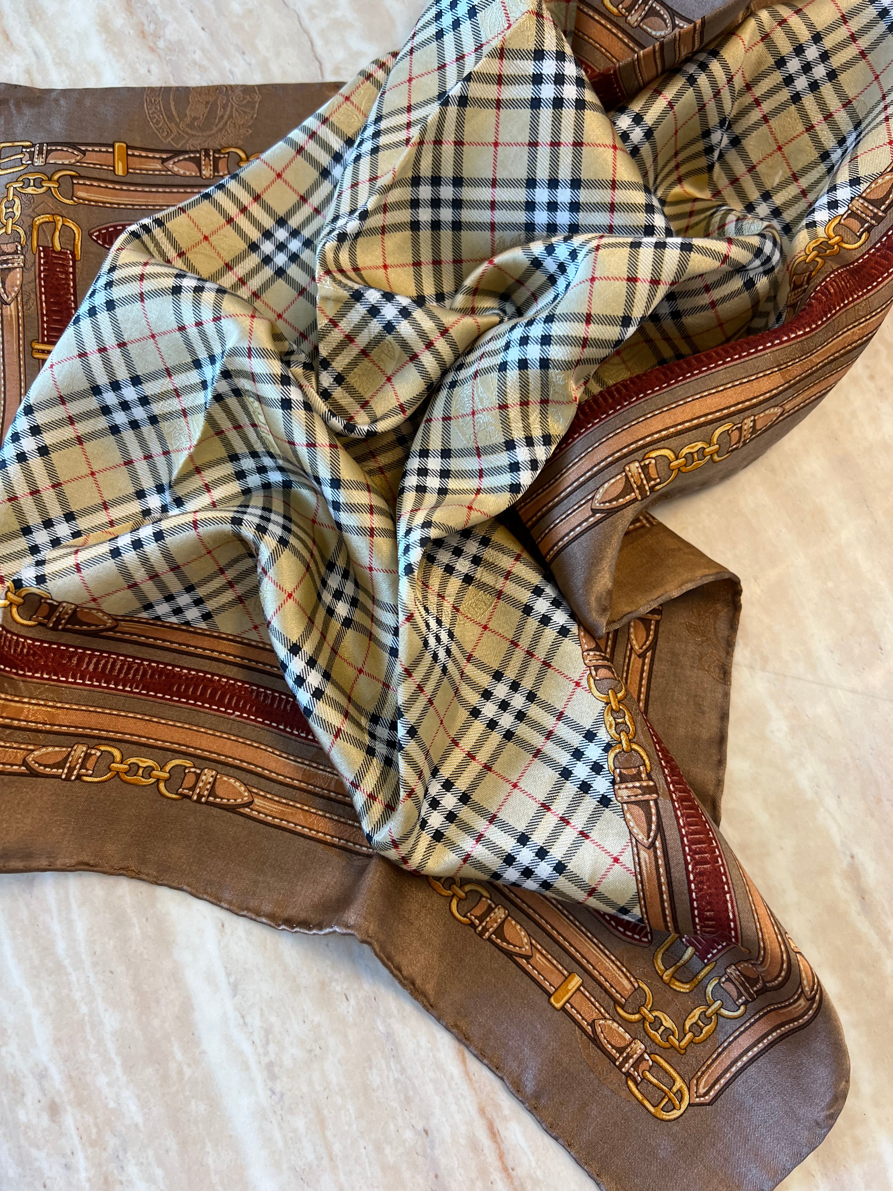 Burberry Silk Check & Equestrian Scarf