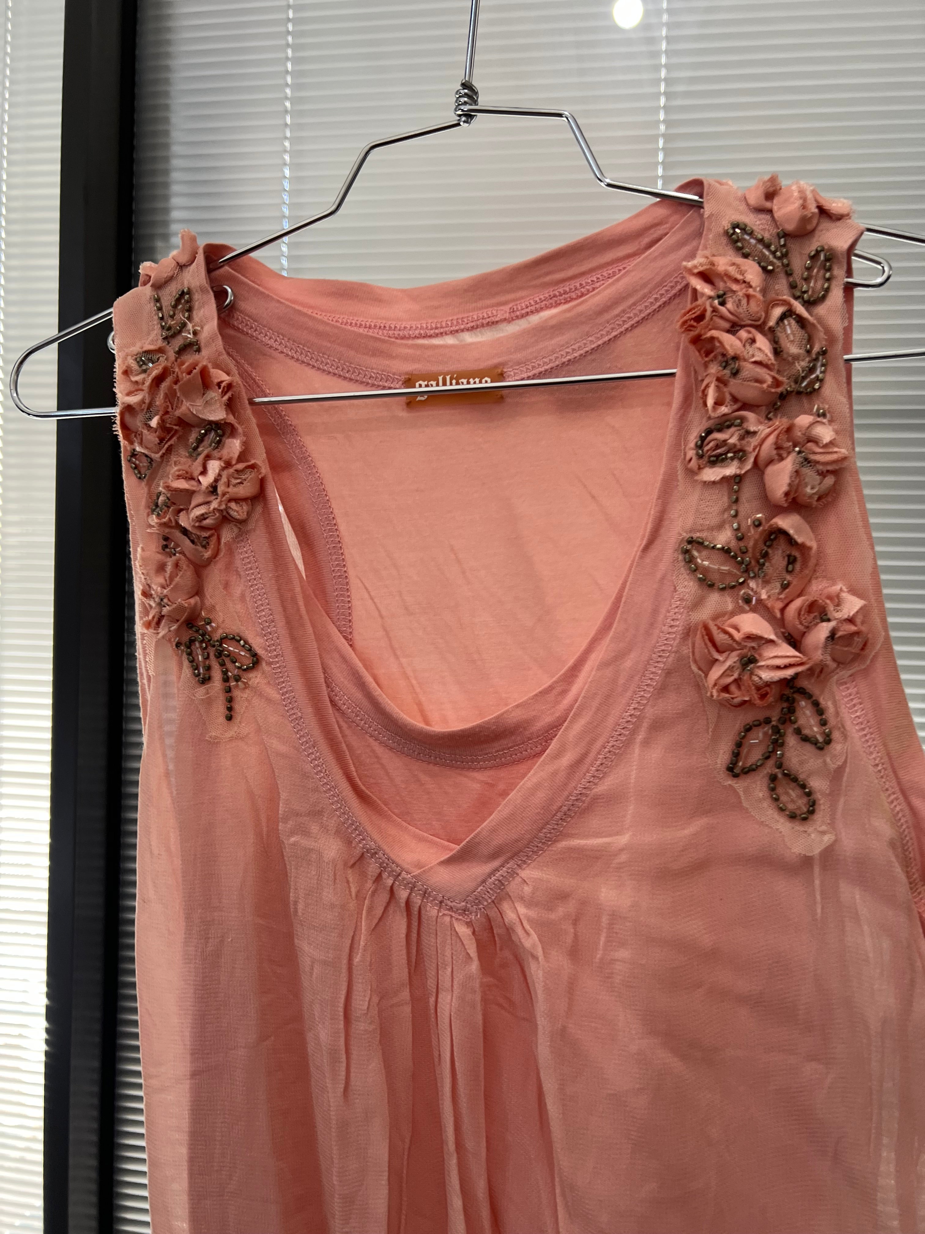 JOHN GALLIANO Sleeveless Top Floral Detail Pink