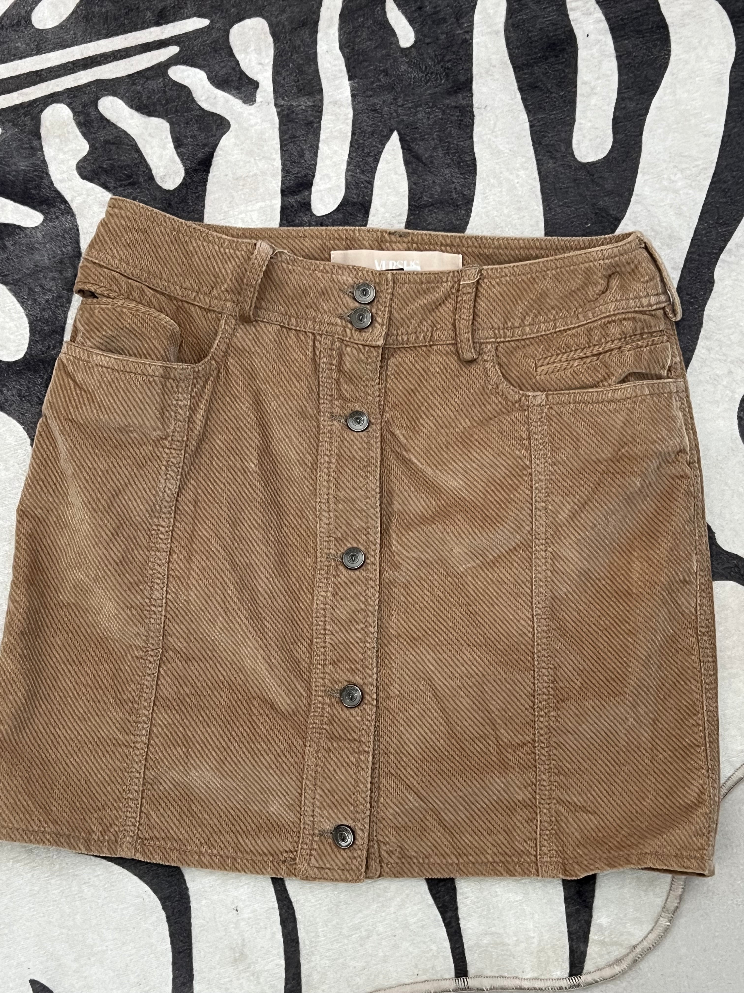 VERSUS Versace Skirt Brown Leather Button Front