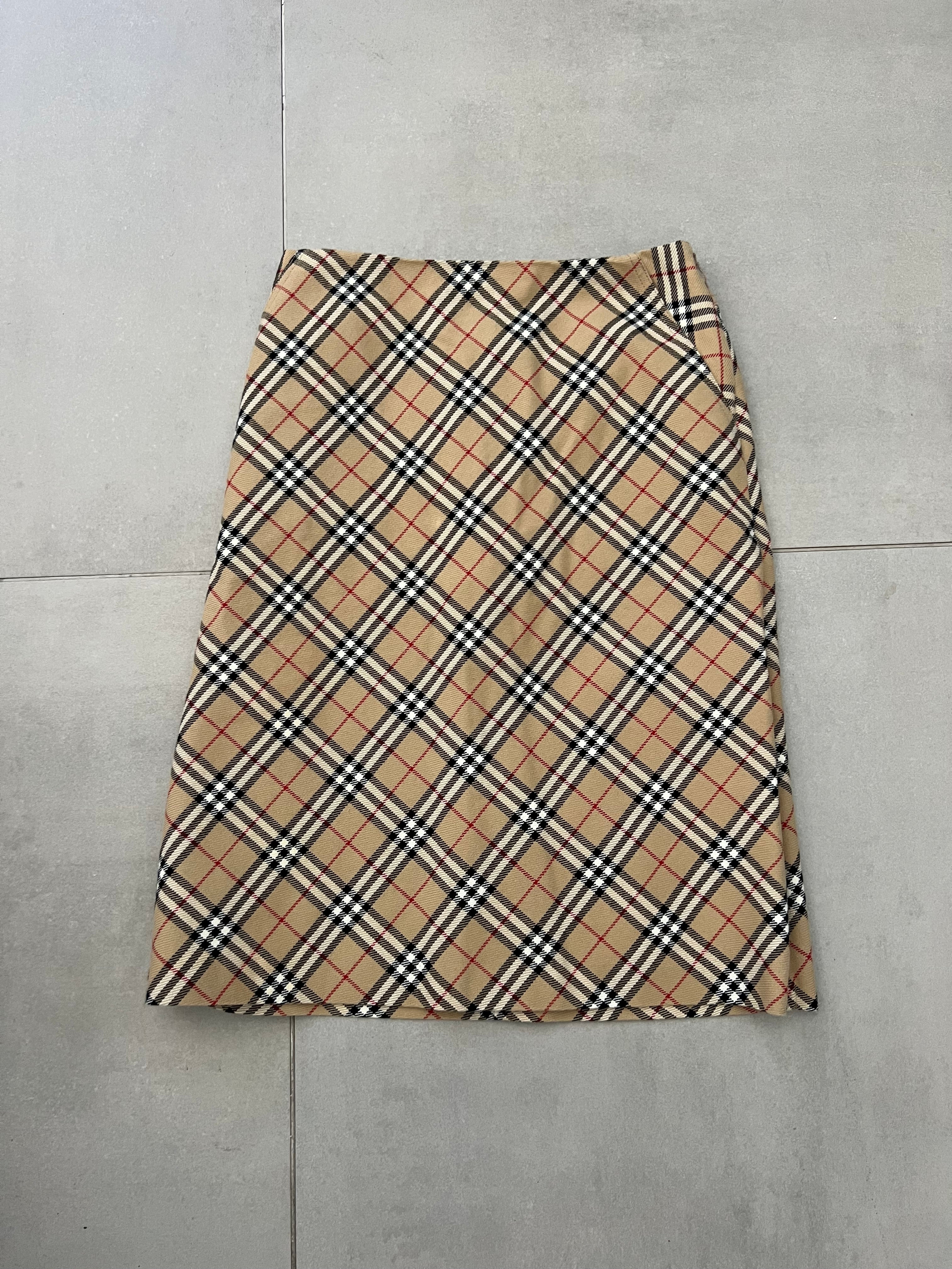 BURBERRY Check Midi Skirt Beige