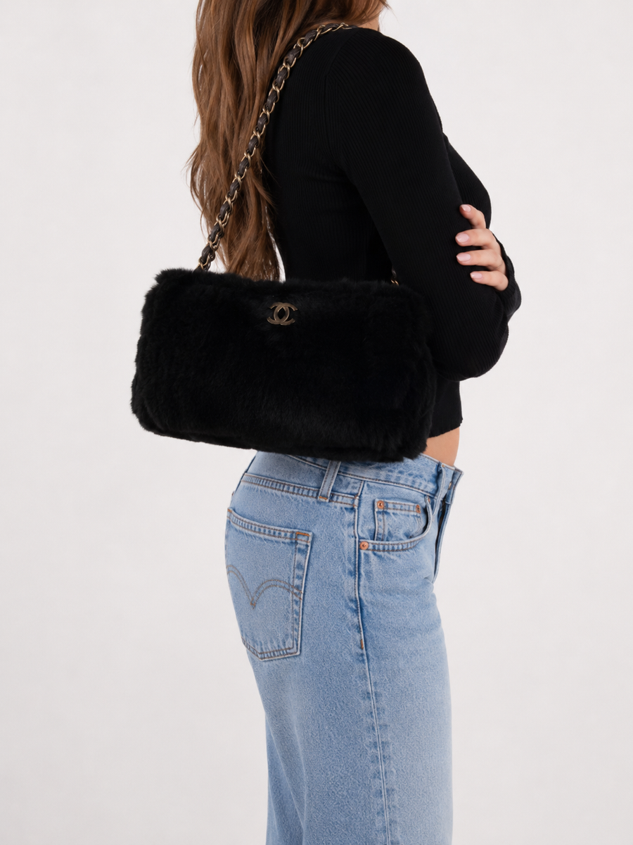 CHANEL Vintage Fur Shoulder Bag Karl Lagerfeld Era 2000׳