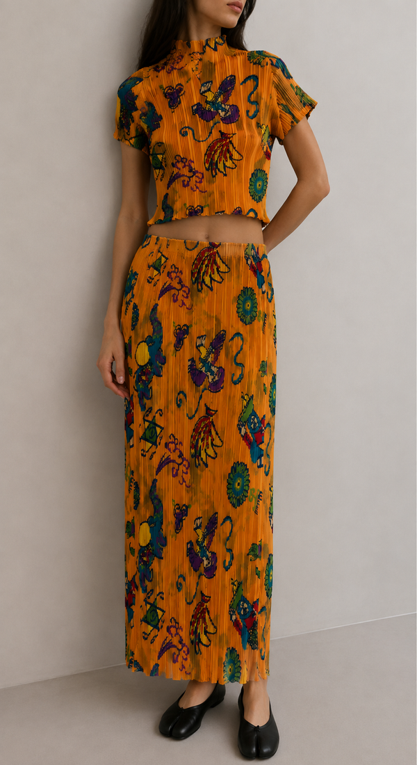 PLEATS PLEASE ISSEY MIYAKE Vintage Floral Maxi Dress פיס ארכיוני נדיר במיוחד שנות ה90׳