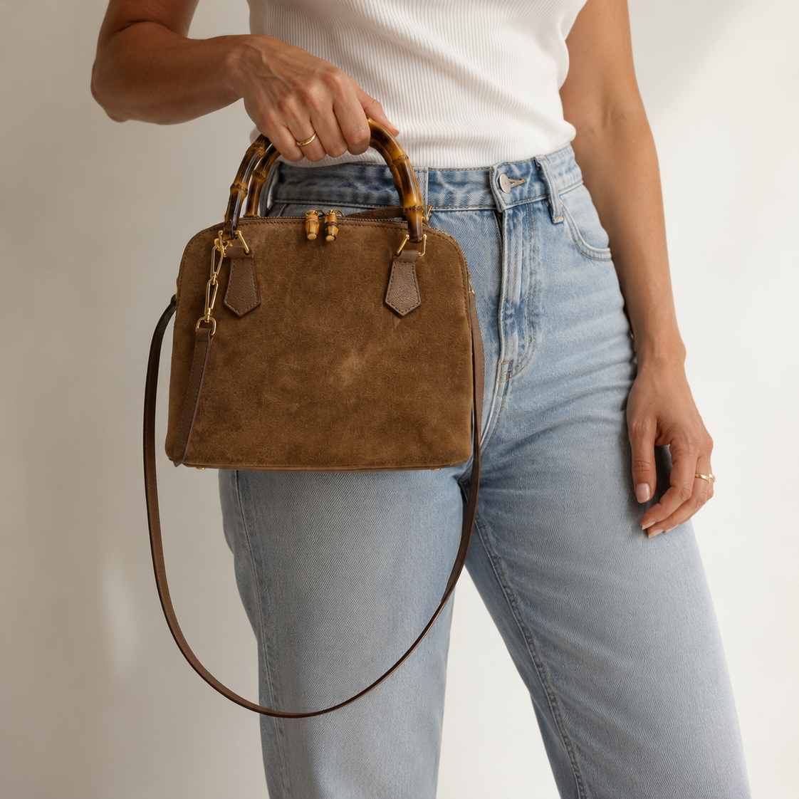 Gucci Bamboo Suede Top Handle Bag Brown super vintage 90׳