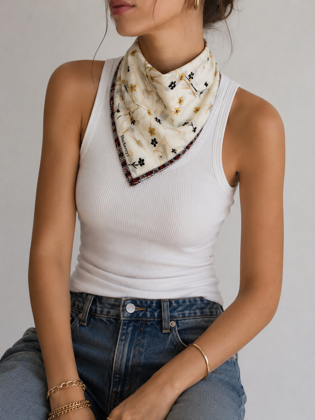 Burberrys Floral Cotton Handkerchief