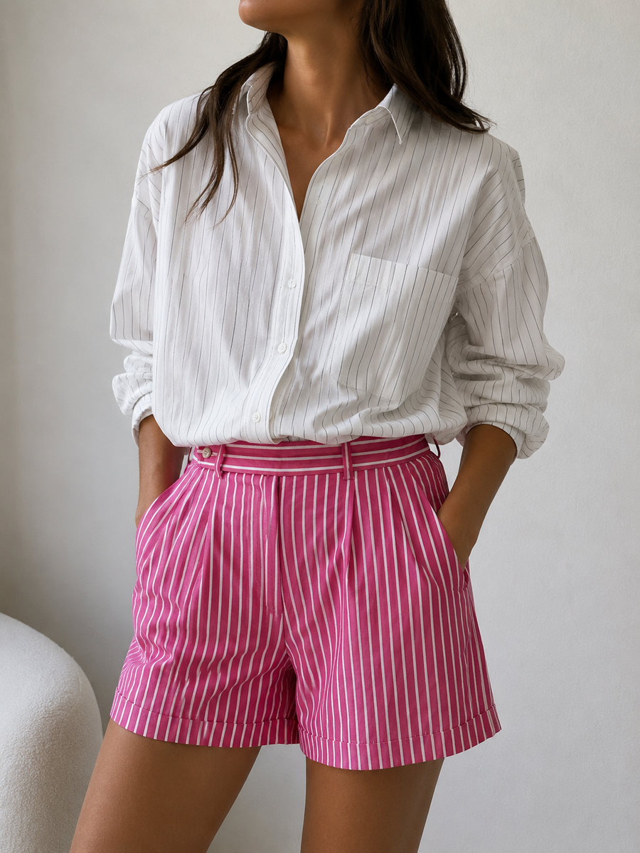 POLO RALPH LAUREN Striped Shorts Pink White