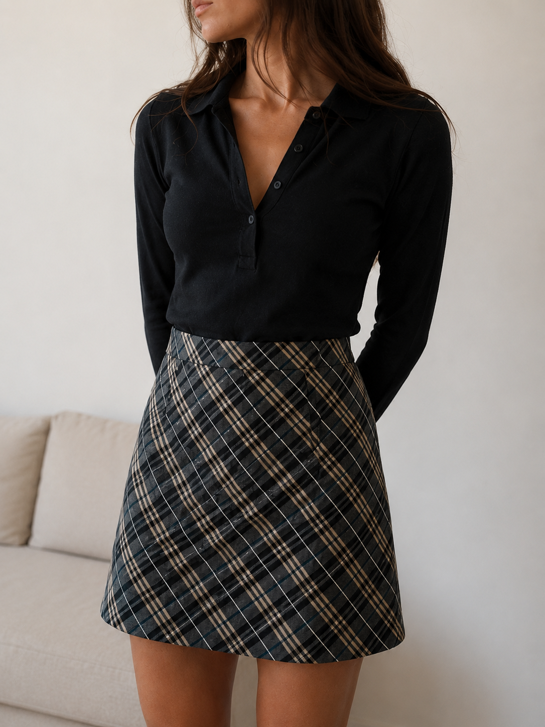 BURBERRY Check Mini Skirt Grey