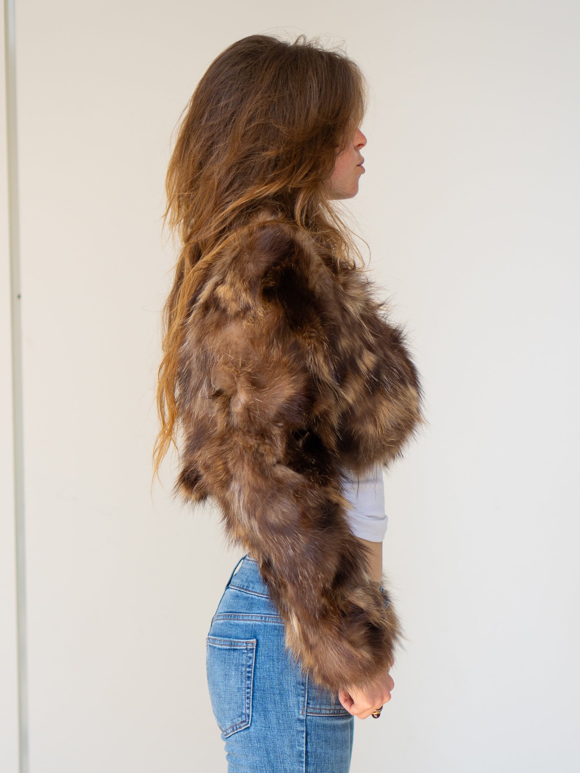 Vintage Fur Jacket Cropped Brown Multi