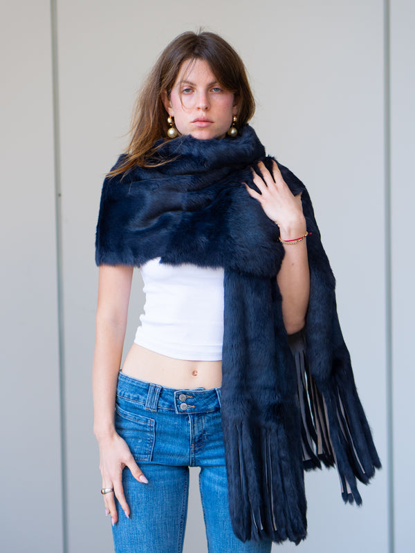 Vintage Fur Shawl Scarf Blue
