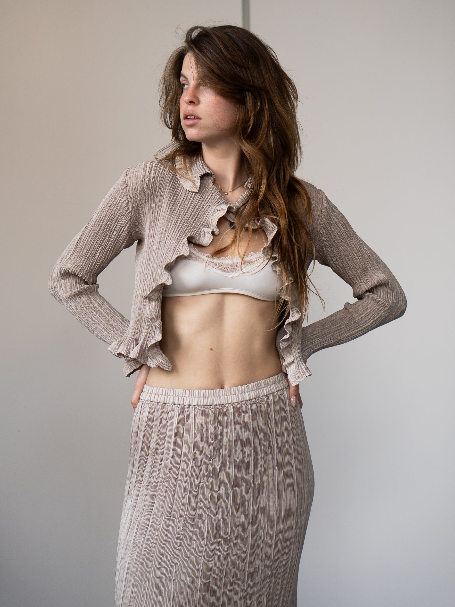 Vintage Knit Two-Piece Set Beige