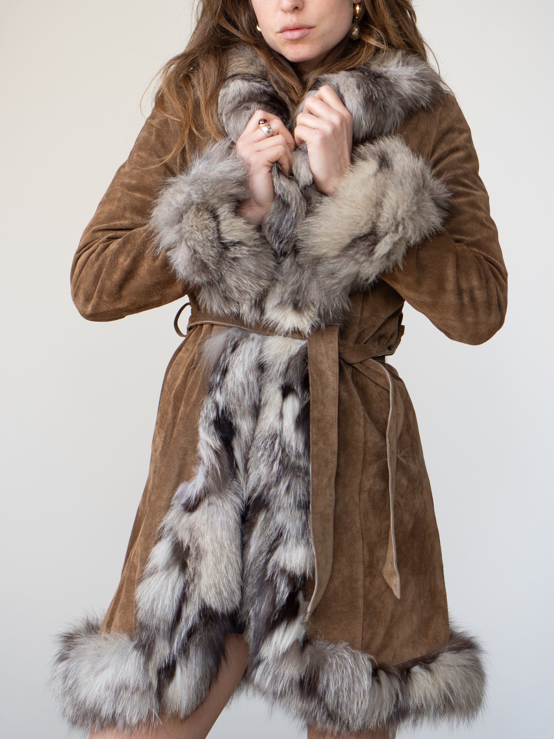 COCON Fur Trim Suede Coat