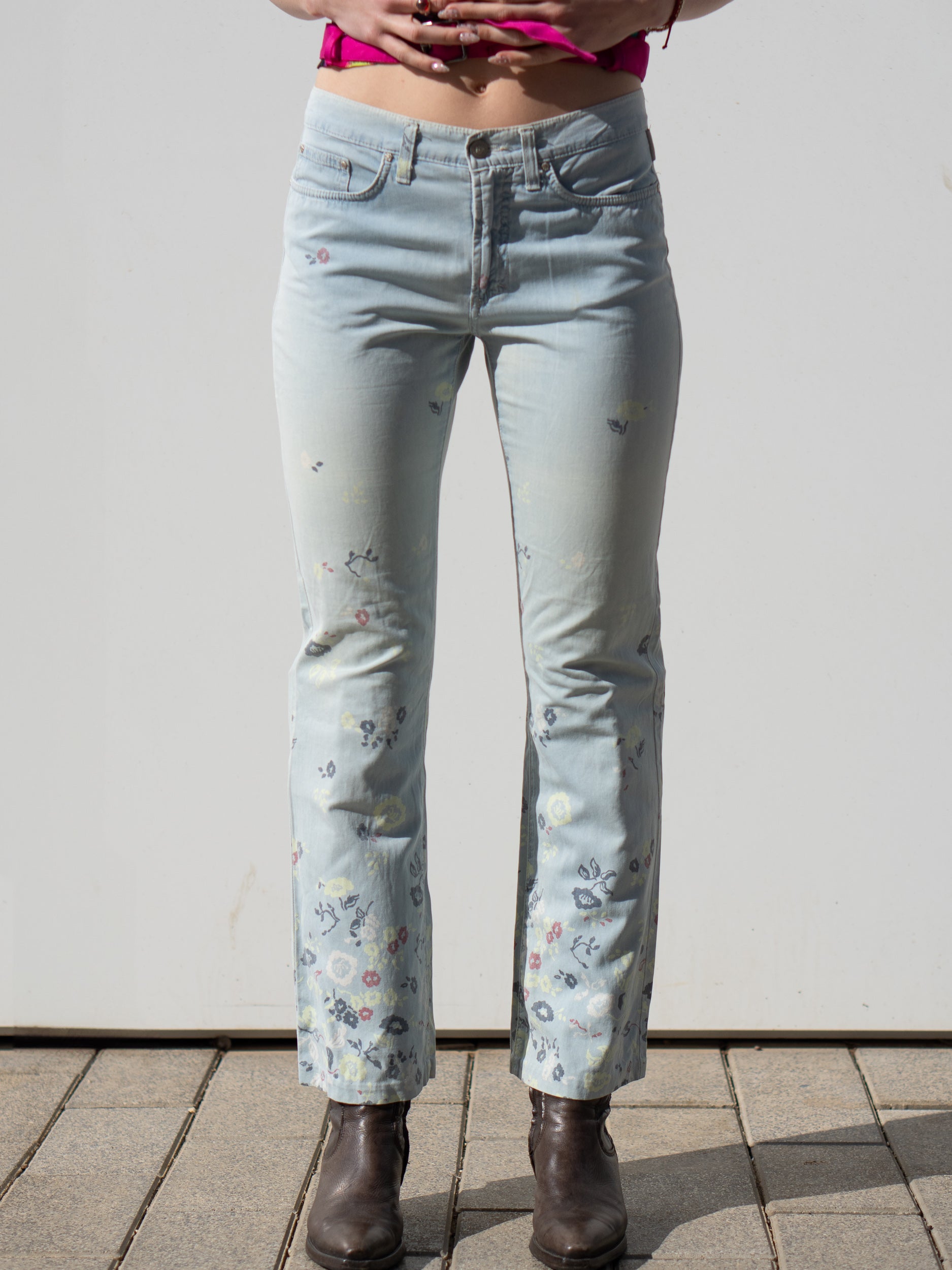VERSACE Floral Light Blue Jeans Low Rise