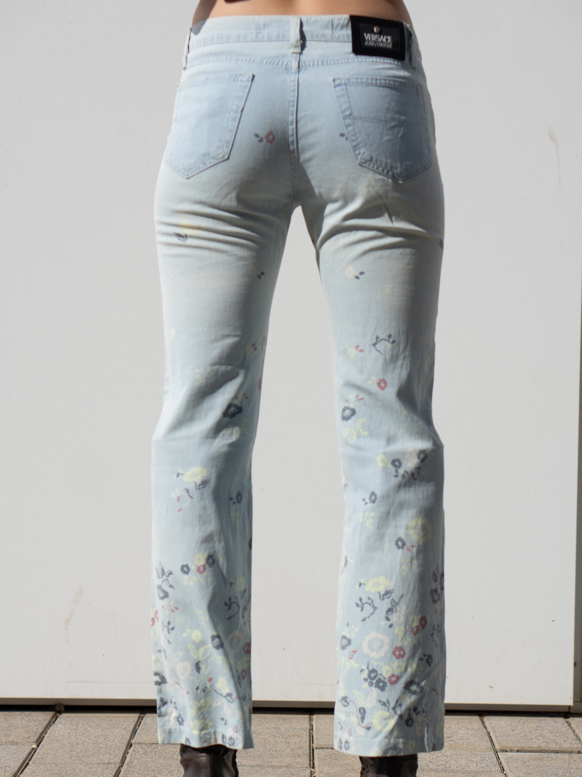 VERSACE Floral Light Blue Jeans Low Rise