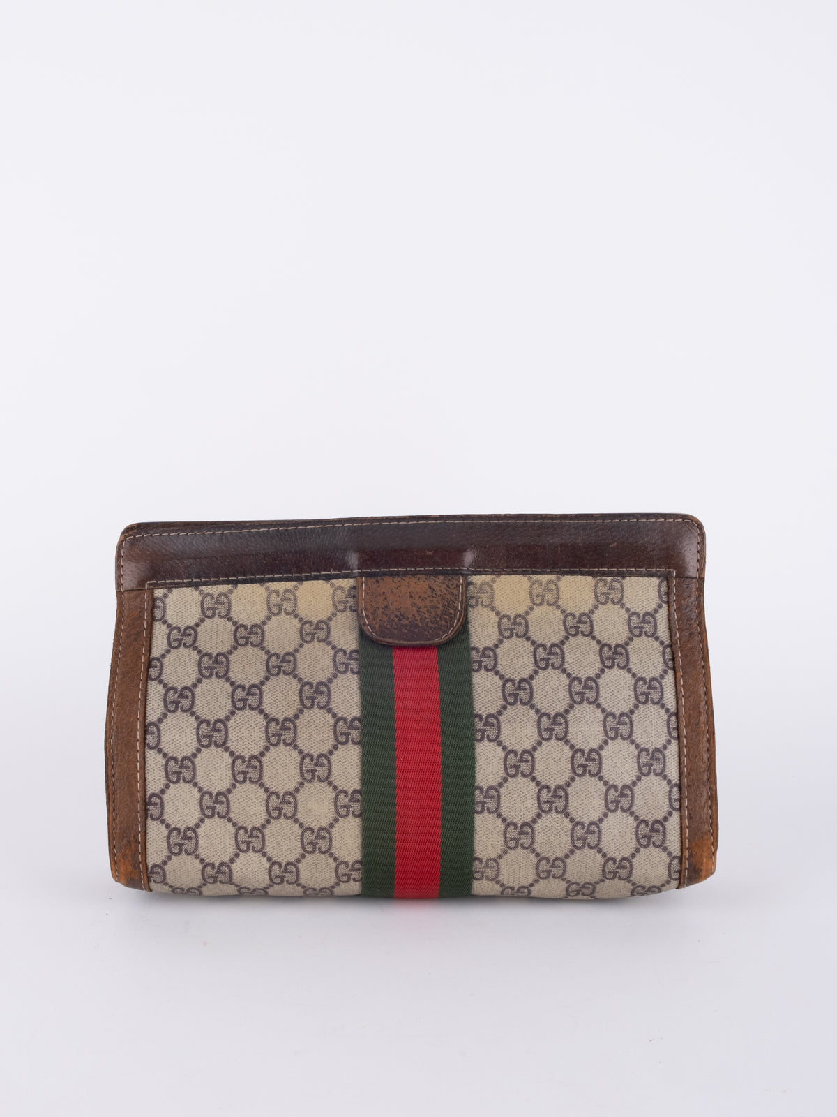 Gucci Vintage GG Supreme Web Stripe Clutch Bag Brown