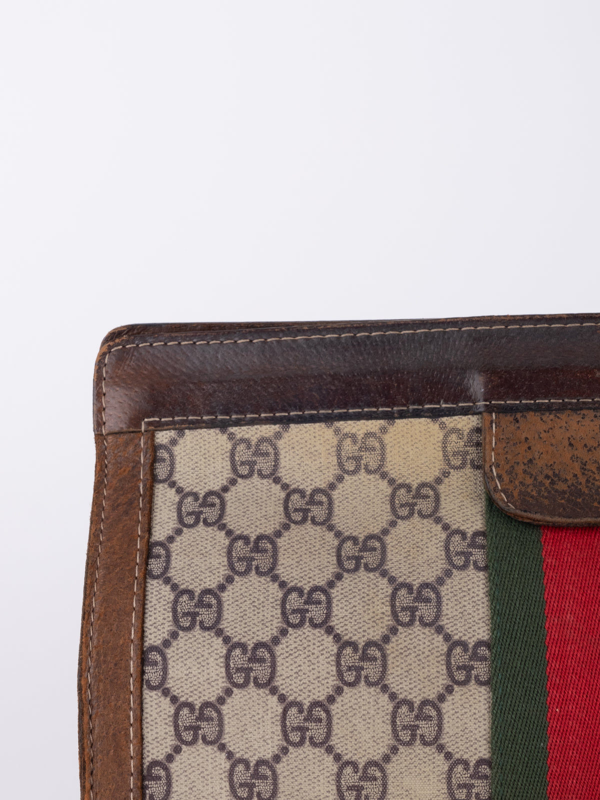 Gucci Vintage GG Supreme Web Stripe Clutch Bag Brown