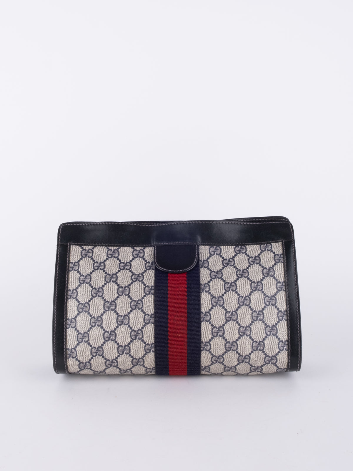Gucci Vintage GG Supreme Web Stripe Clutch Bag Black