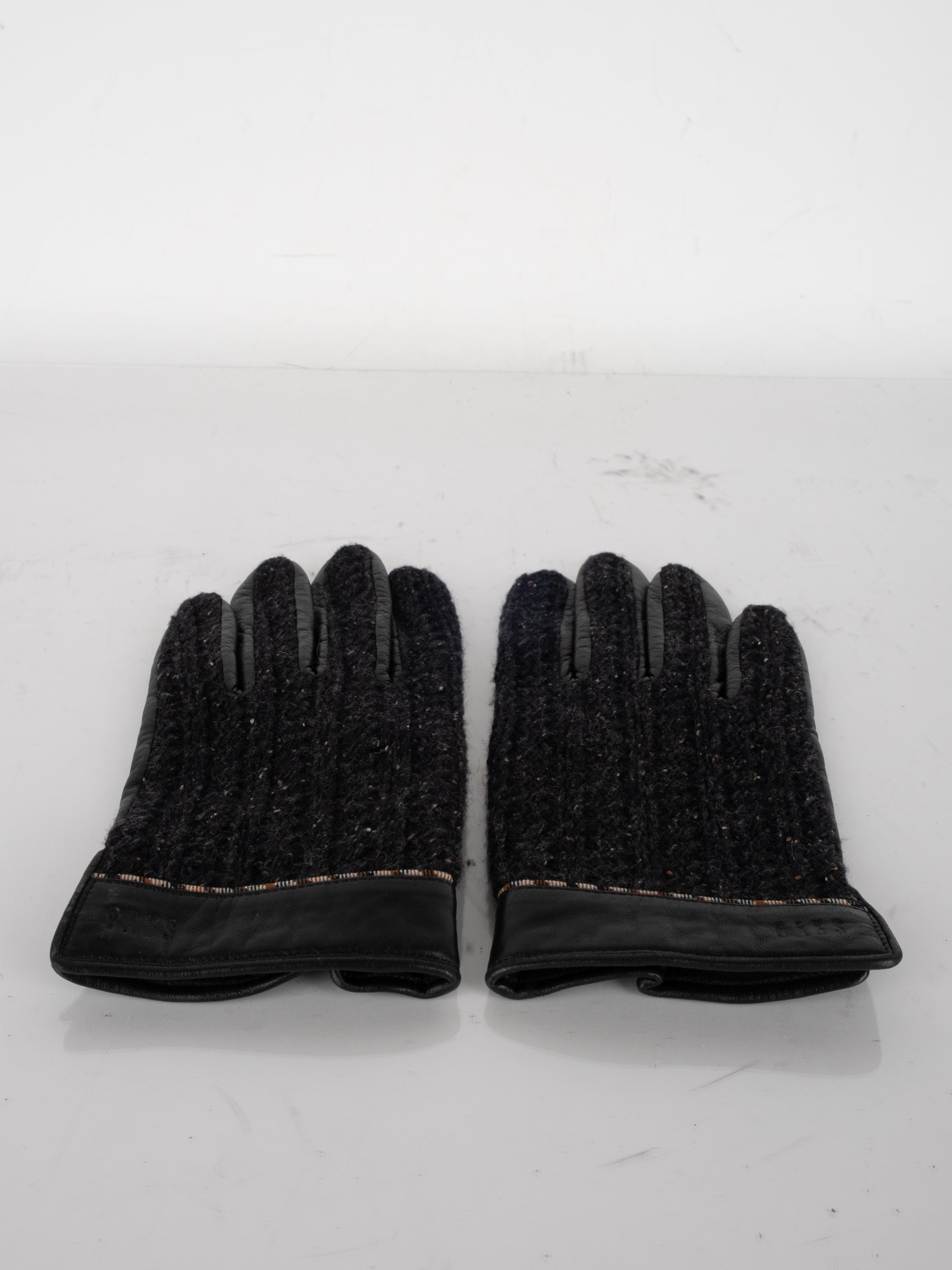 Vintage Black Leather & Knit Gloves
