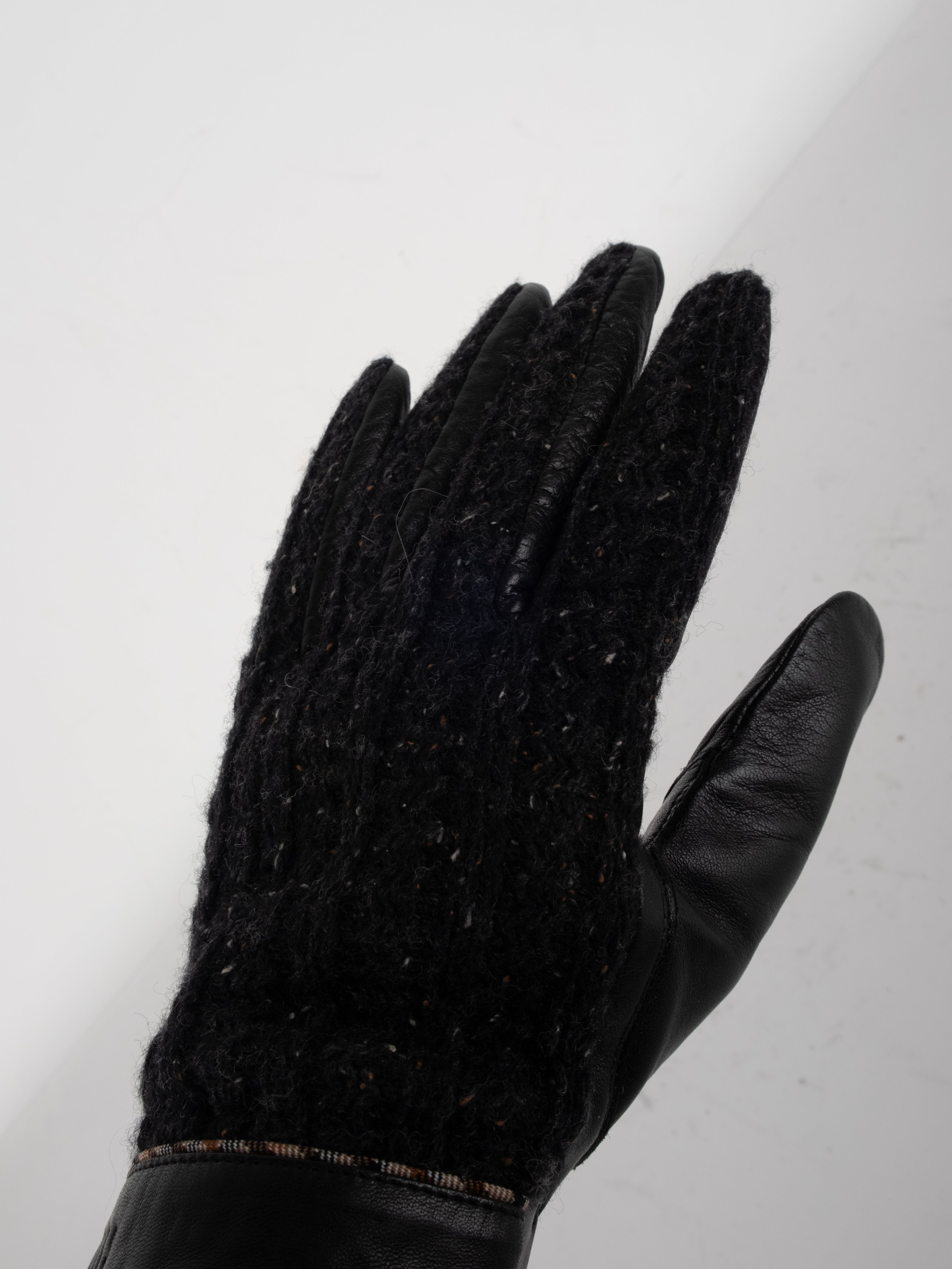 Vintage Black Leather & Knit Gloves