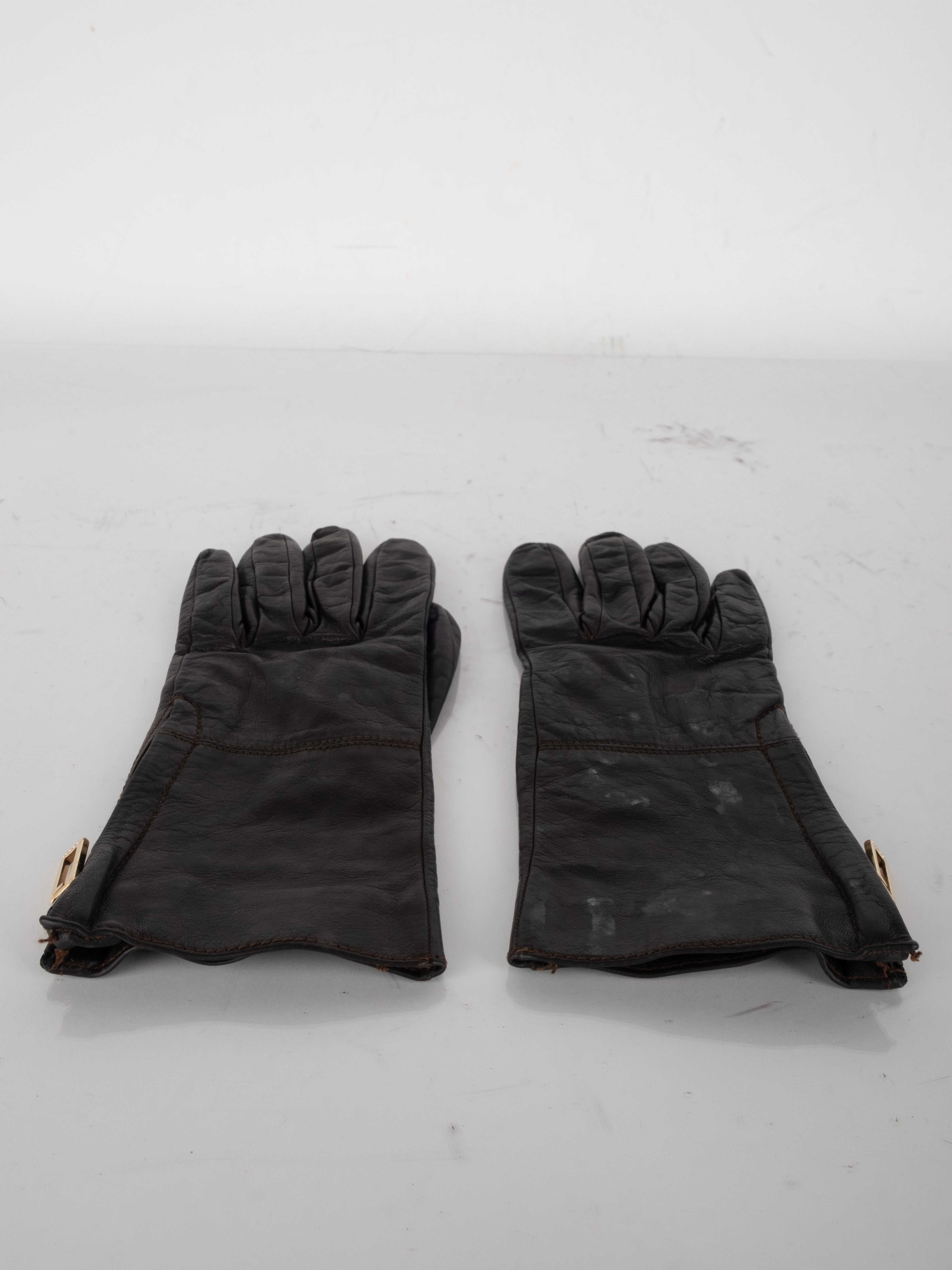 Vintage Black Leather & Knit Gloves