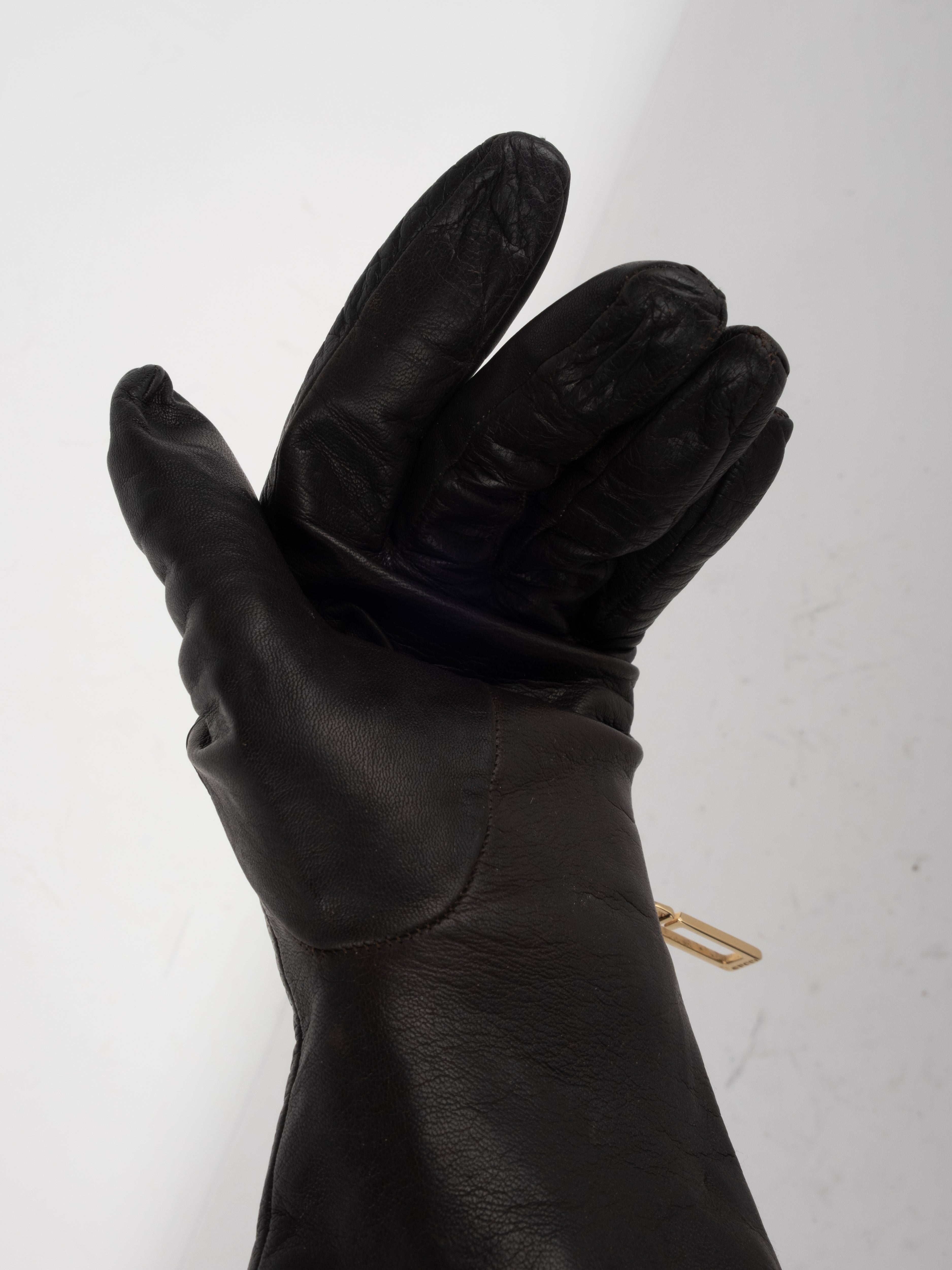 Vintage Black Leather & Knit Gloves