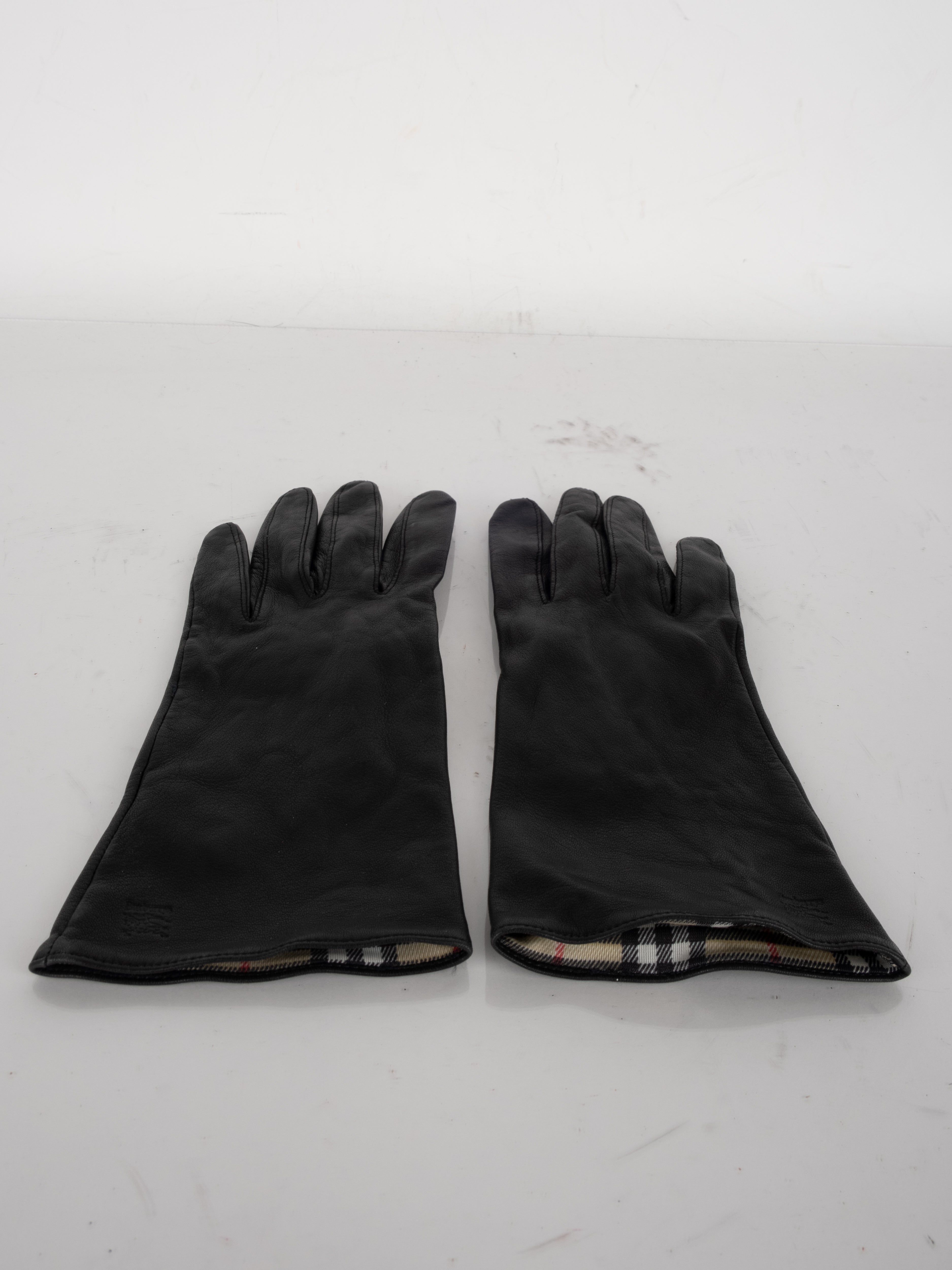 burberry Black Leather & Knit Gloves