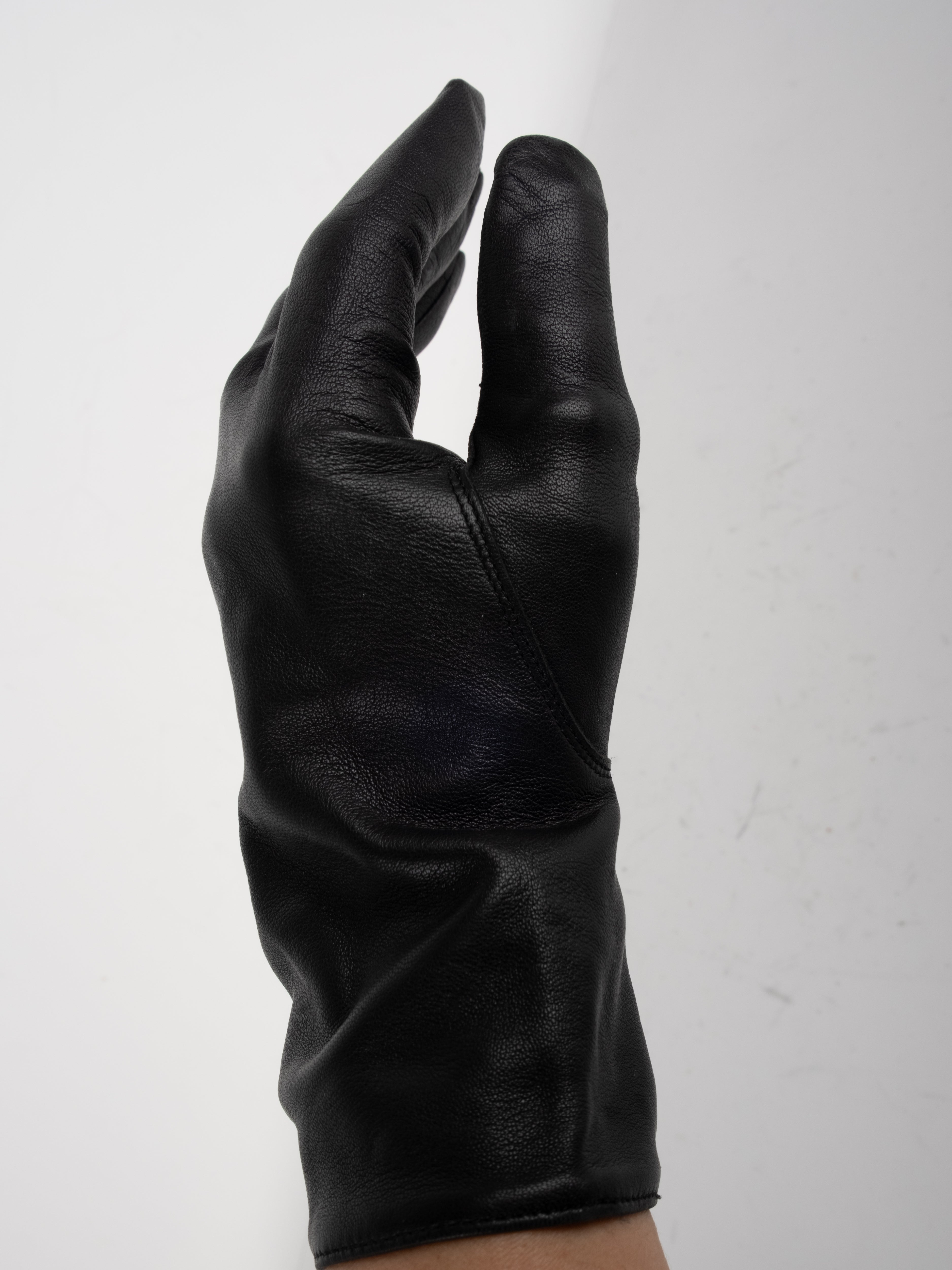 burberry Black Leather & Knit Gloves