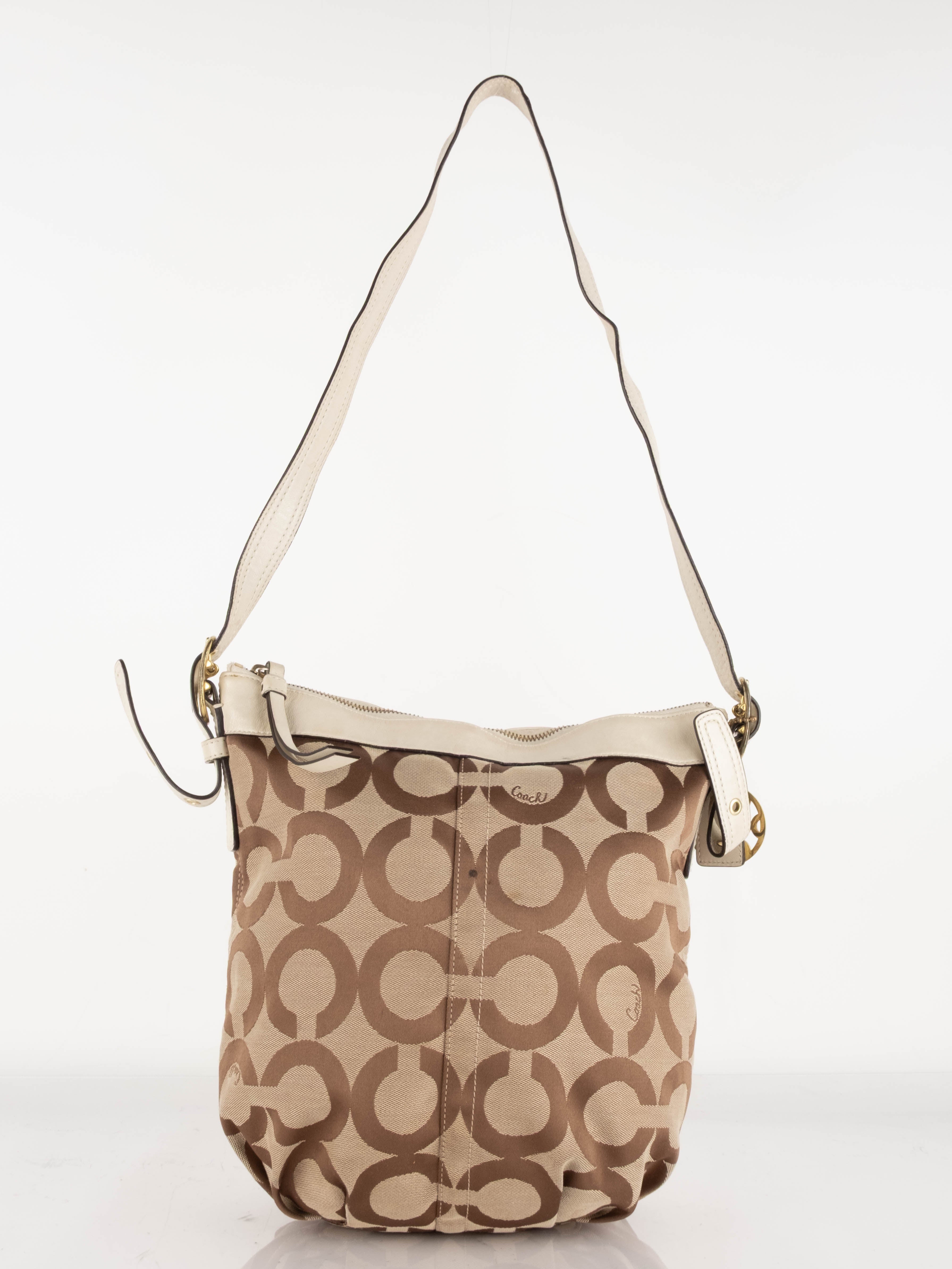 Coach Shoulder Bag – Signature Canvas with Cream Leather Trim