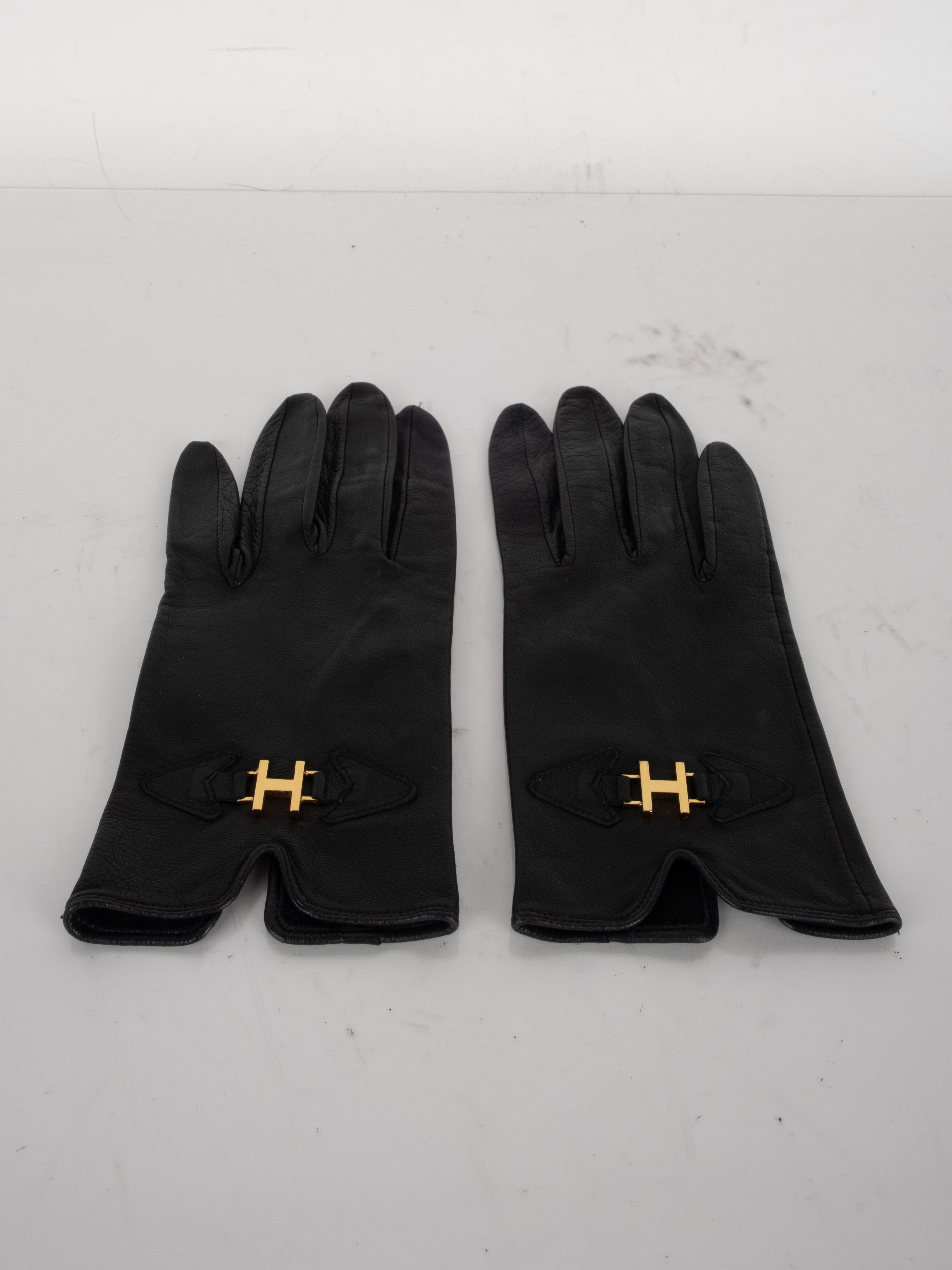 Vintage Black Leather & Knit Gloves