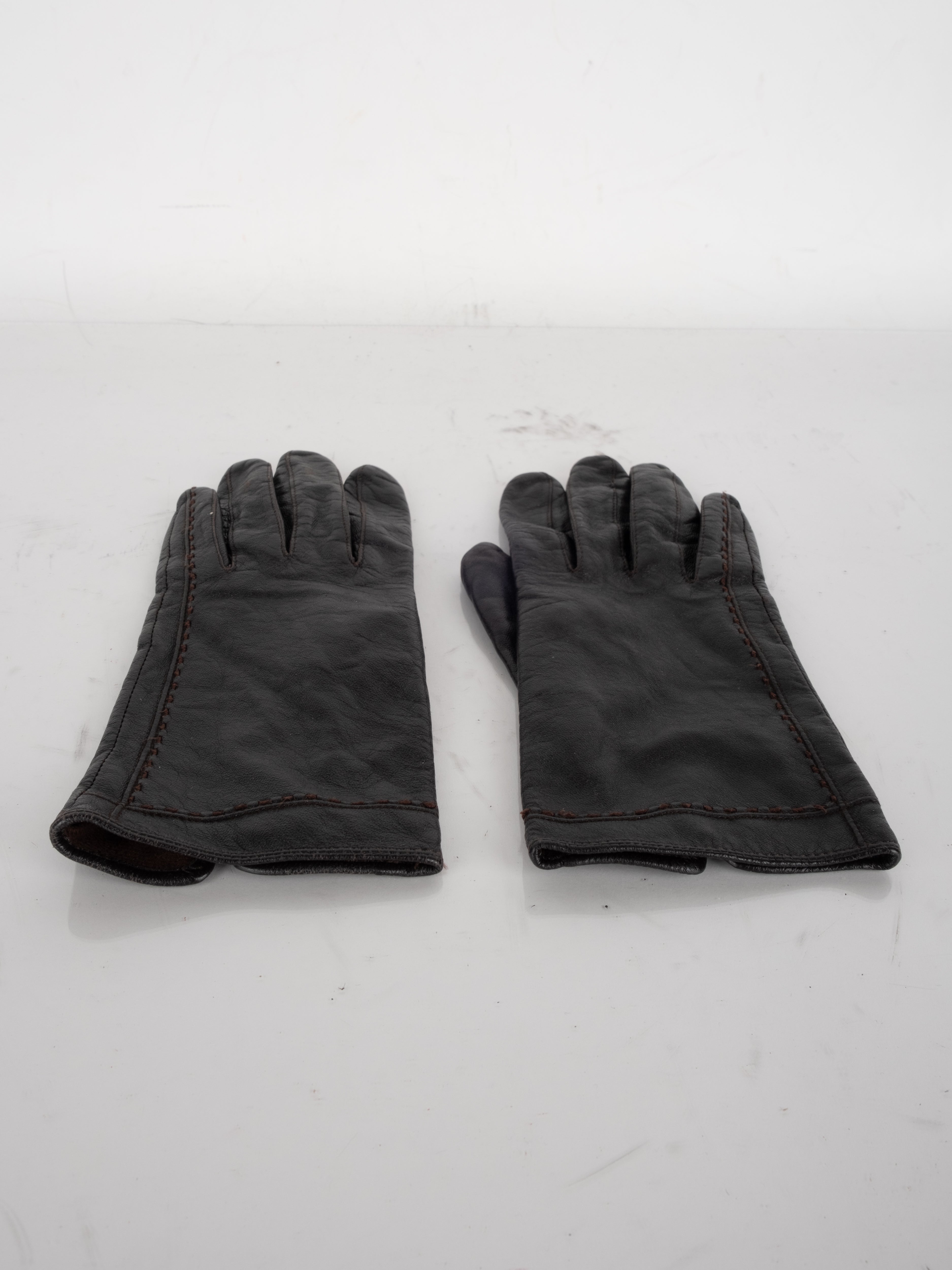 Vintage Black Leather & Knit Gloves